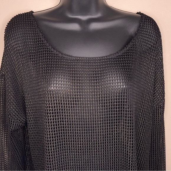 LARGE ROCK AND REPUBLIC BLACK GOLD SHIMMER MESH TOP GOTH PUNK BIKER - Picture 2 of 11
